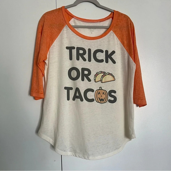 Zoe & Liv Trick or Tacos Halloween Fall 3/4 Sleeve T-shirt Womens size XL - Picture 2 of 7
